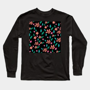 Beautiful Crayons Hand Drawn Flower Pattern Background Seamless Long Sleeve T-Shirt